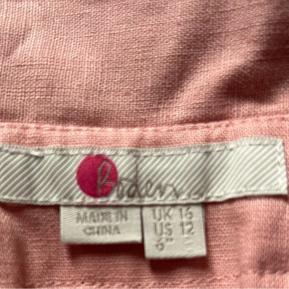 Classic Boden St Ives Linen Paper Bag Shorts Size 12  Pink Belted Pockets - Picture 4 of 5